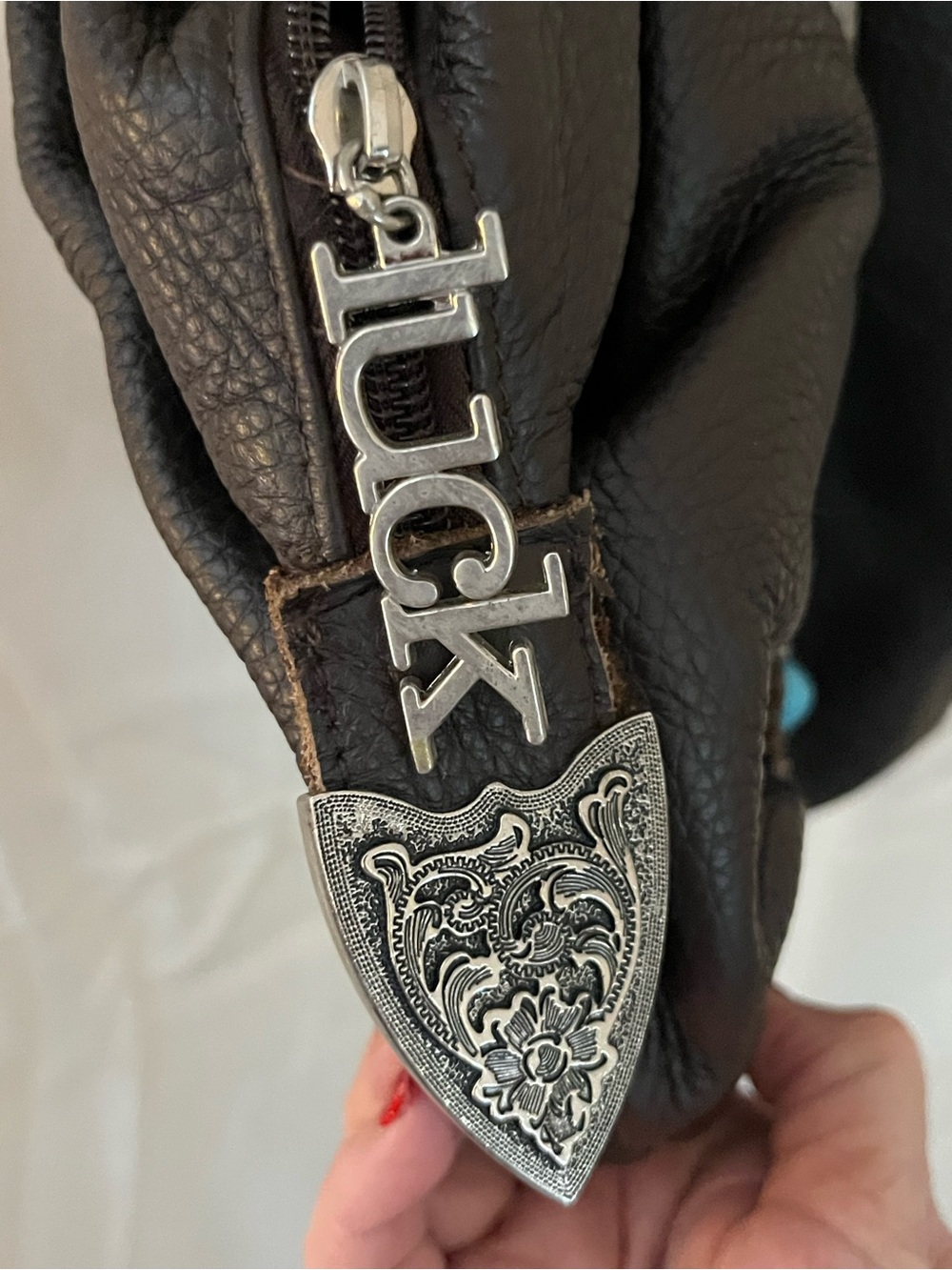Dark Brown Shoulder Bag with Turquoise Stud Detailing - Picture 6 of 9